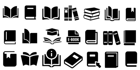 Set of Book icons, library icons set, open book, closed book icon, ebook icon set, study, school, university, college concept 