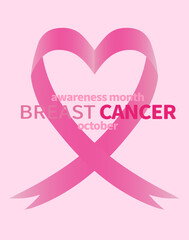 Pink ribbon heart for breast cancer awareness