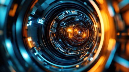 Abstract tunnel of concentric rings with glowing center