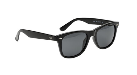 A classic pair of black sunglasses with dark lenses, presented as a plain object isolated on a clean white background with no shadow, logo, or text