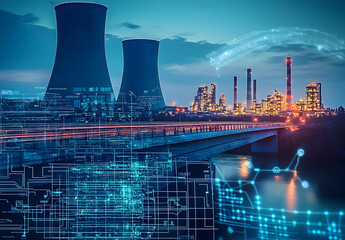 A critical infrastructure with digital data overlays or geospatial maps to symbolize technology that improves safety and maintenance.