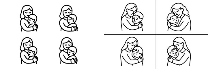 Mother and child sharing loving hugs in a simple and warm graphic representation of affection