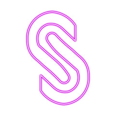 Letter s in neon style isolated on transparent background, glowing purple alphabet