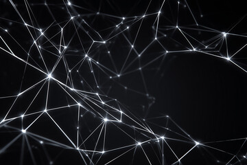 A modern black minimal background featuring glowing polygon wireframes, stylish tech-inspired futuristic design.