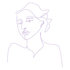 hand drawn one line art illustration woman face continuous line drawing
