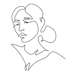 hand drawn one line art illustration woman face continuous line drawing