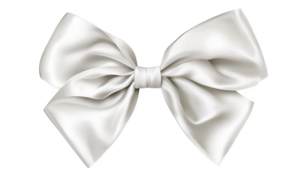 A beautifully crafted white satin bow. elegantly tied. resting against a soft gray background. perfect for use in gift wrapping. fashion design. or decorative purposes