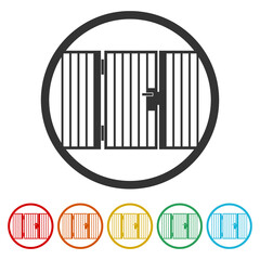 Metal fence icon. Set icons in color circle buttons