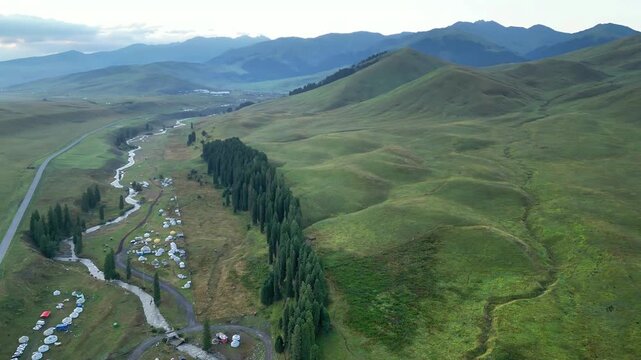 Aerial Time-lapse Photography Video of Tangbula Hundred-mile Gallery Scenic Area in Ili, Xinjiang, China