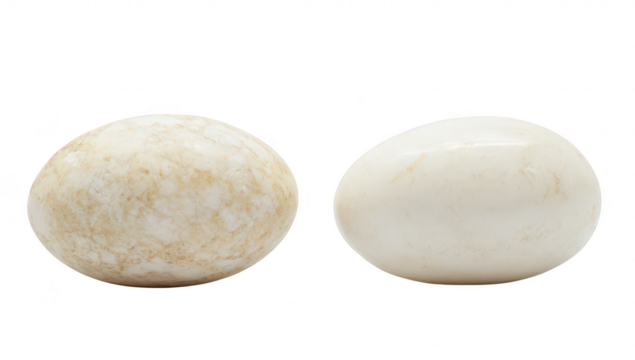 Two smooth. oval-shaped eggs with a subtle texture displayed against a clean. white background. highlighting their natural beauty for use in culinary or decorative contexts - Powered by Adobe
