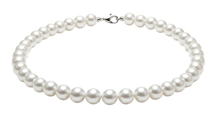 Elegant single strand pearl necklace, a plain object isolated on a clean white background. This high resolution jewelry piece has no shadow, logo, or text