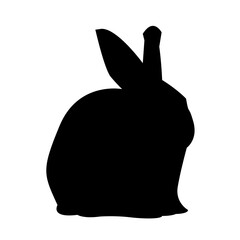 A clean, black silhouette of a rabbit against a plain white background.