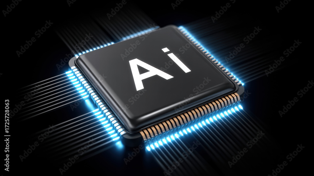Poster ai chip in secure cloud cybersecurity technology concept glowing microchip futuristic innovation