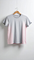 Realistic Unisex Pink and Grey T Shirt Mockup Flat Hanging on Neutral Background