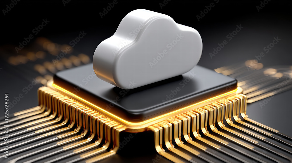 Poster ai chip in secure cloud cybersecurity concept with glowing circuit board and futuristic technology b
