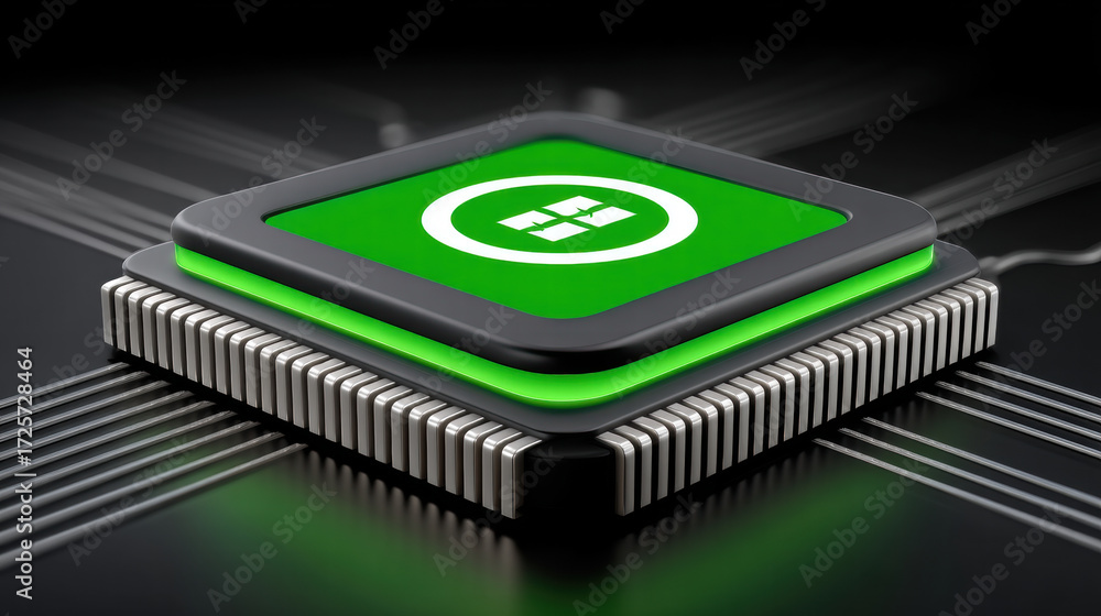 Aufkleber ai chip in sustainable cloud computing technology with green glowing circuit and futuristic design