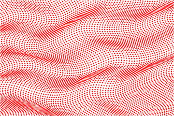 Abstract Wavy Fabric Texture background with a flowing pattern of red cross symbols. A futuristic vector illustration of a distorted grid, creating a 3D surface illusion for technology or data themes.