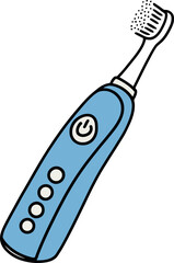 Hand drawn electric toothbrush blue dental care hygiene device vector Hand drawn