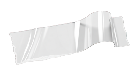 Transparent Adhesive Tape Strip with Torn Edges and Curled End.
