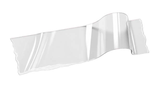 Transparent Adhesive Tape Strip with Torn Edges and Curled End.