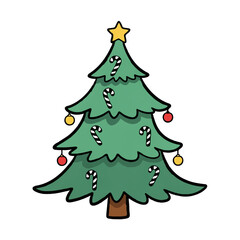 Christmas Tree Decorated with Ornaments and Candy Canes for Holiday Season


