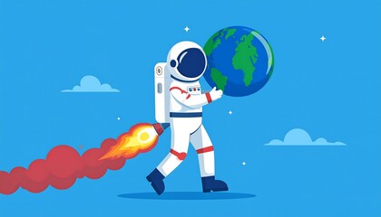 Astronaut carrying Earth in space