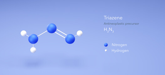 triazene molecule, molecular structure, chemical intermediate 3d model, Structural Chemical Formula and Atoms with Color Coding