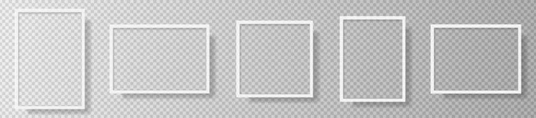 Photo Realistic Black Blank Picture Frame, hanging on a Wall from the Front. mockup isolated on transparent background. Graphic style template. Vector illustration