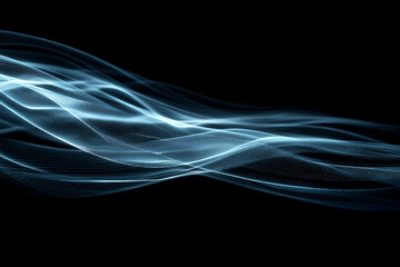 A black futuristic background showing streams of glowing data lines, minimal and stylish digital design.