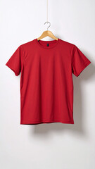 Realistic Unisex Red T Shirt Mockup Flat Hanging on Neutral Background