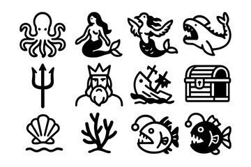 Fototapeta premium Sea creatures and nautical icons in bold black and white design