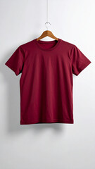 Realistic Unisex Meroon T Shirt Mockup Flat Hanging on Neutral Background