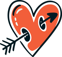 Vibrant orange heart arrow hit love symbol hand drawn style vector Hand drawn