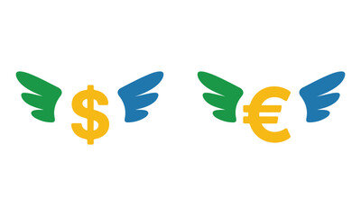money currency with wings icon vector finance design