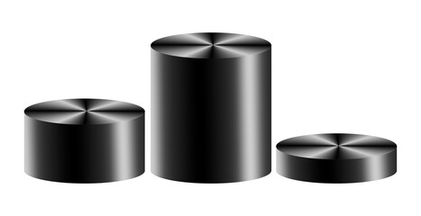Set of metallic black podiums on a transparent background.