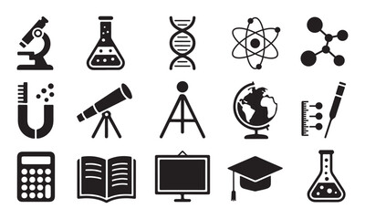 science education icon set vector laboratory illustration