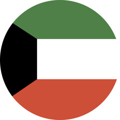 Kuwait flag icon design. Kuwait circle flag button. Round flag of Kuwait badge. Realistic colors.