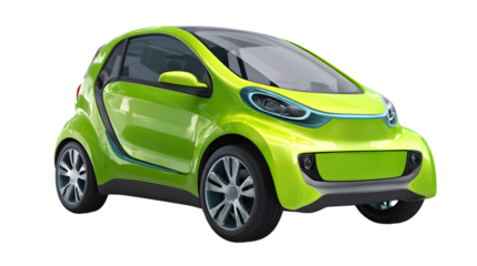 Bright green electric car offers eco friendly transportation for modern urban lifestyles PNG