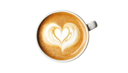 A beautifully crafted cup of coffee featuring a heart-shaped latte art design. set against a clean white background. perfect for caf? culture or coffee appreciation