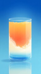 Colorful layered drink displayed against a blue background, showcasing vibrant orange, white, and blue hues in a tall glass