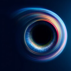 Colorful and swirling patterns create an abstract representation of an eye in vibrant hues and shades