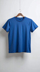 Realistic Unisex Dark Blue T Shirt Mockup Flat Hanging on Neutral Background