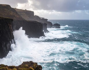 Dramatic coastal waves crashing