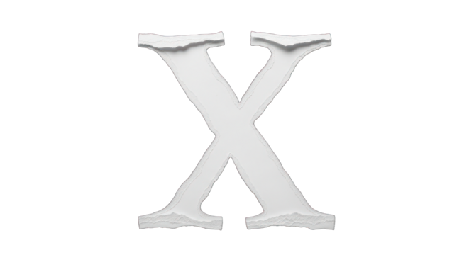 Textured White Letter X Isolated on White.