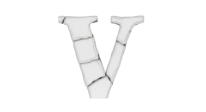 Fractured Stone Letter V: A Distressed and Textured Alphabet Element.