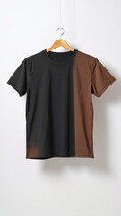 Realistic Unisex Black and Brown T Shirt Mockup Flat Hanging on Neutral Background
