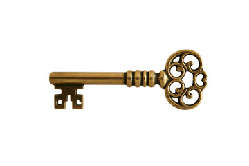 Obraz premium Antique golden key with intricate design against a on transparent background