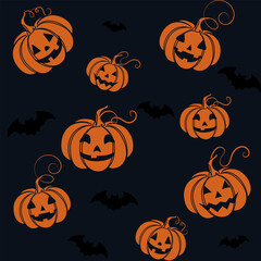 Halloween Pumpkins and Bats Seamless Pattern