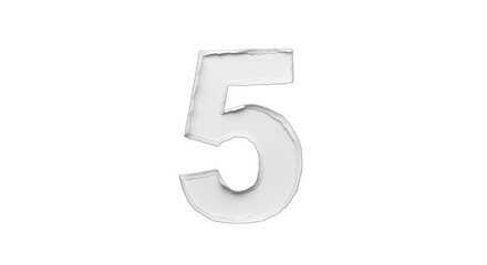 Number Five with Torn Paper Texture on White.