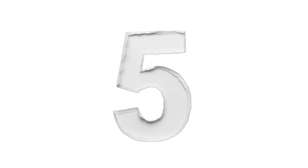 Number Five with Torn Paper Texture on White.